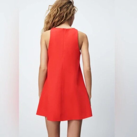 ZARA Vibrant Red A-Line Mini Dress Size Medium NEW WITH TAG! - Picture 2 of 4